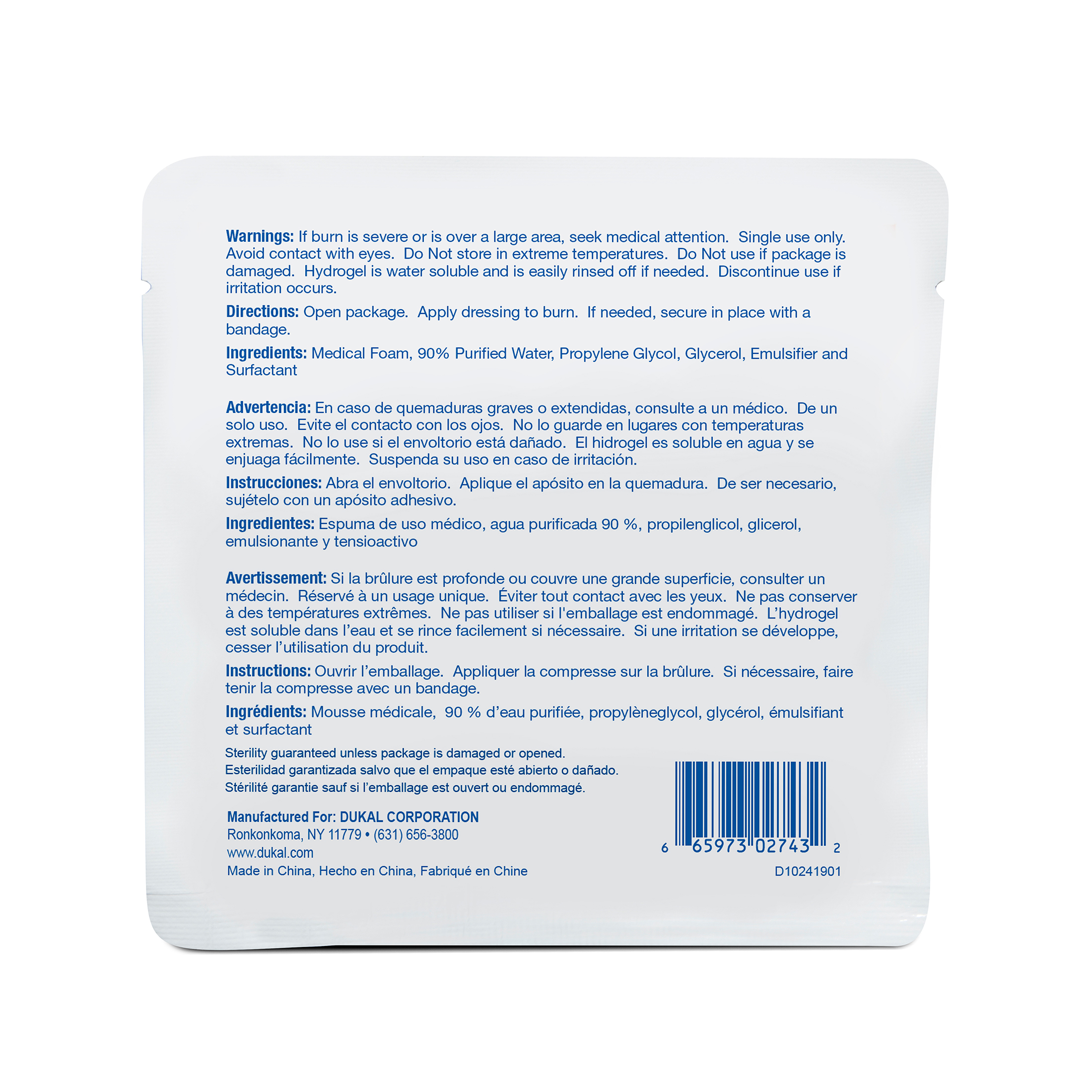 Sterile Burn Dressing 4" x 4", Dukal, 7007102 - Image 2